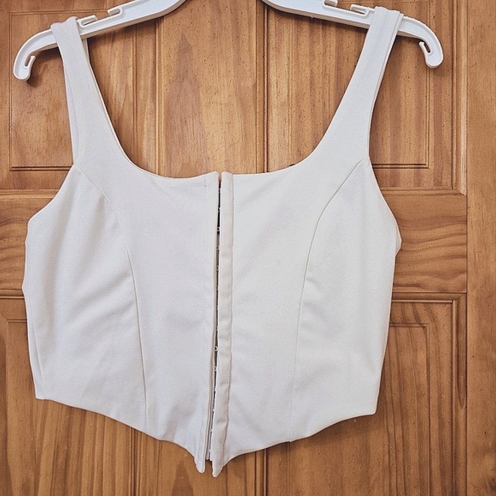 Women's Off White Bustier Corset Style Cropped Tank Top, Size M